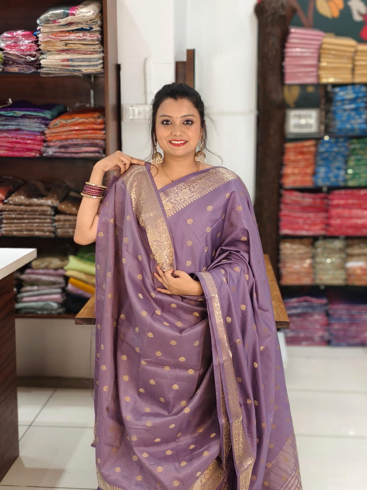 JSS 463 Lavender Semi Mulberry Silk Saree