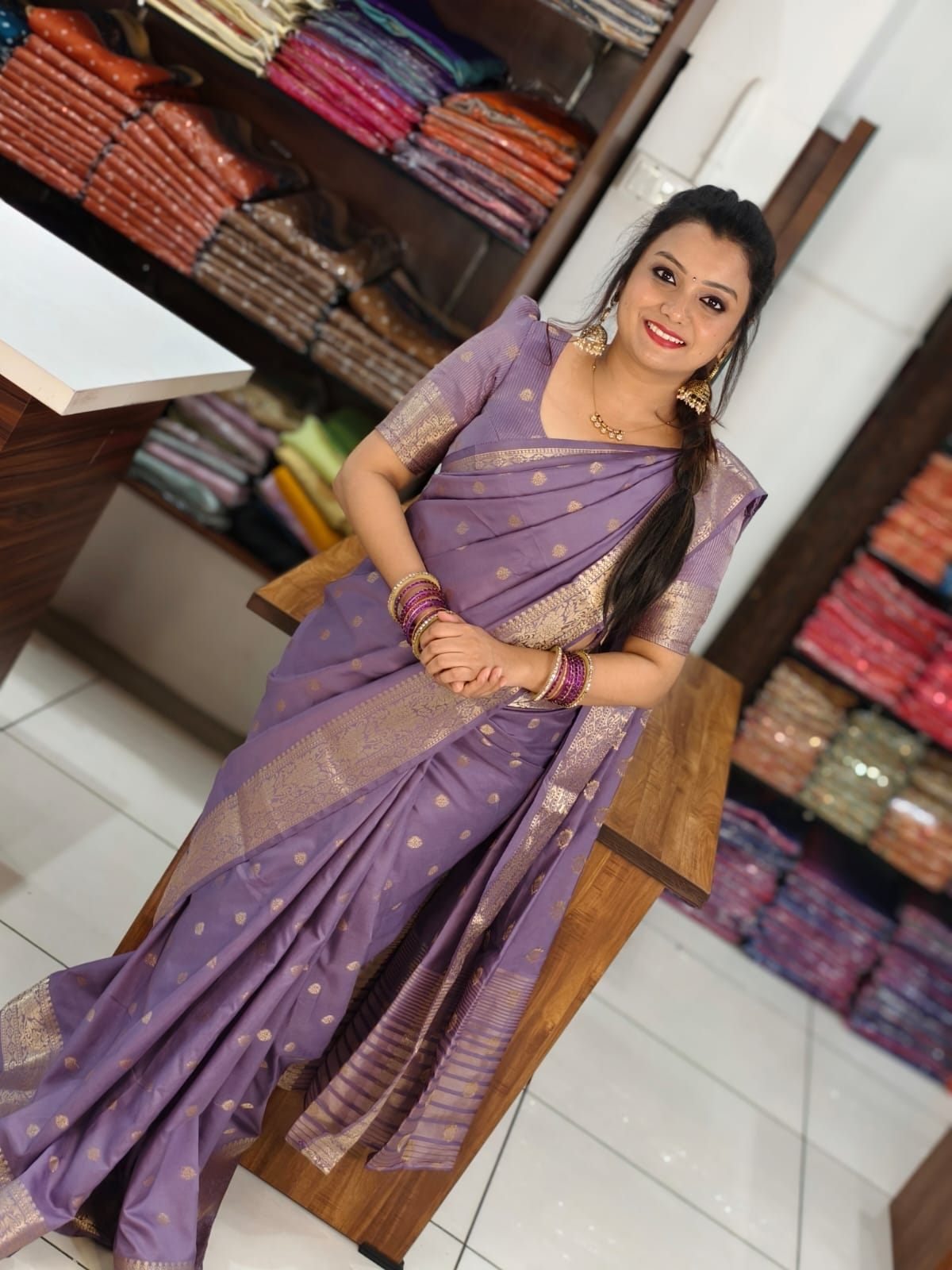JSS 463 Lavender Semi Mulberry Silk Saree