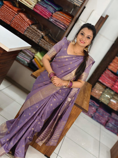 JSS 463 Lavender Semi Mulberry Silk Saree